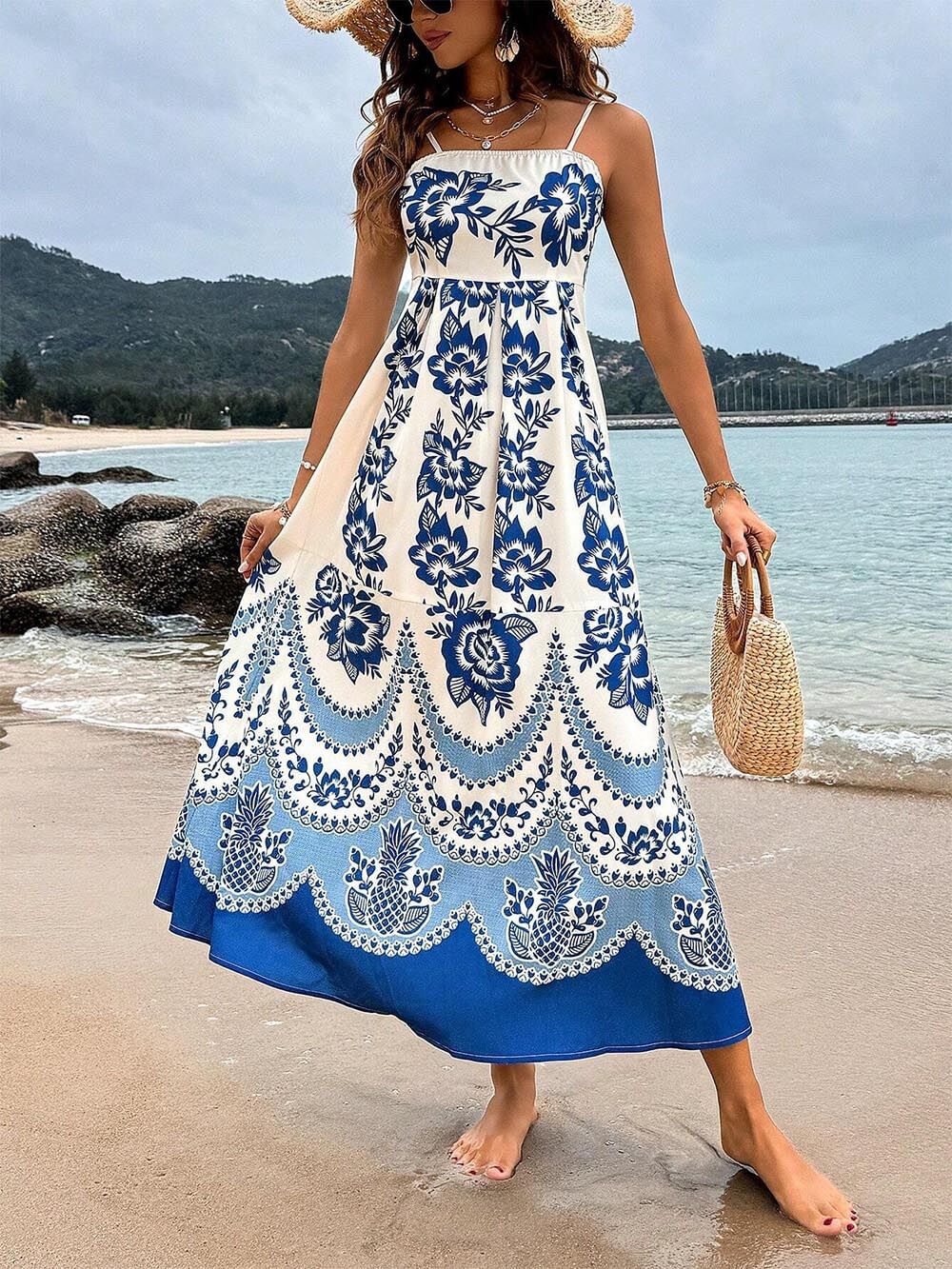 Floral Ethnic Print Back Smocked Loose Miaxi Dress Mssaz Desses