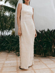 Signature Printed Hoop-Embellished Sleeveless Midi Dress Mssaz Desses