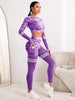 Trendy Seamless Fitness Long Sleeve Cropped Top high Waist Trousers Yoga Suit Mssza