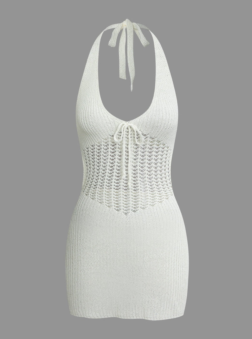 Halter Crochet Waist Backless Knit Mini Dress Mssaz Desses