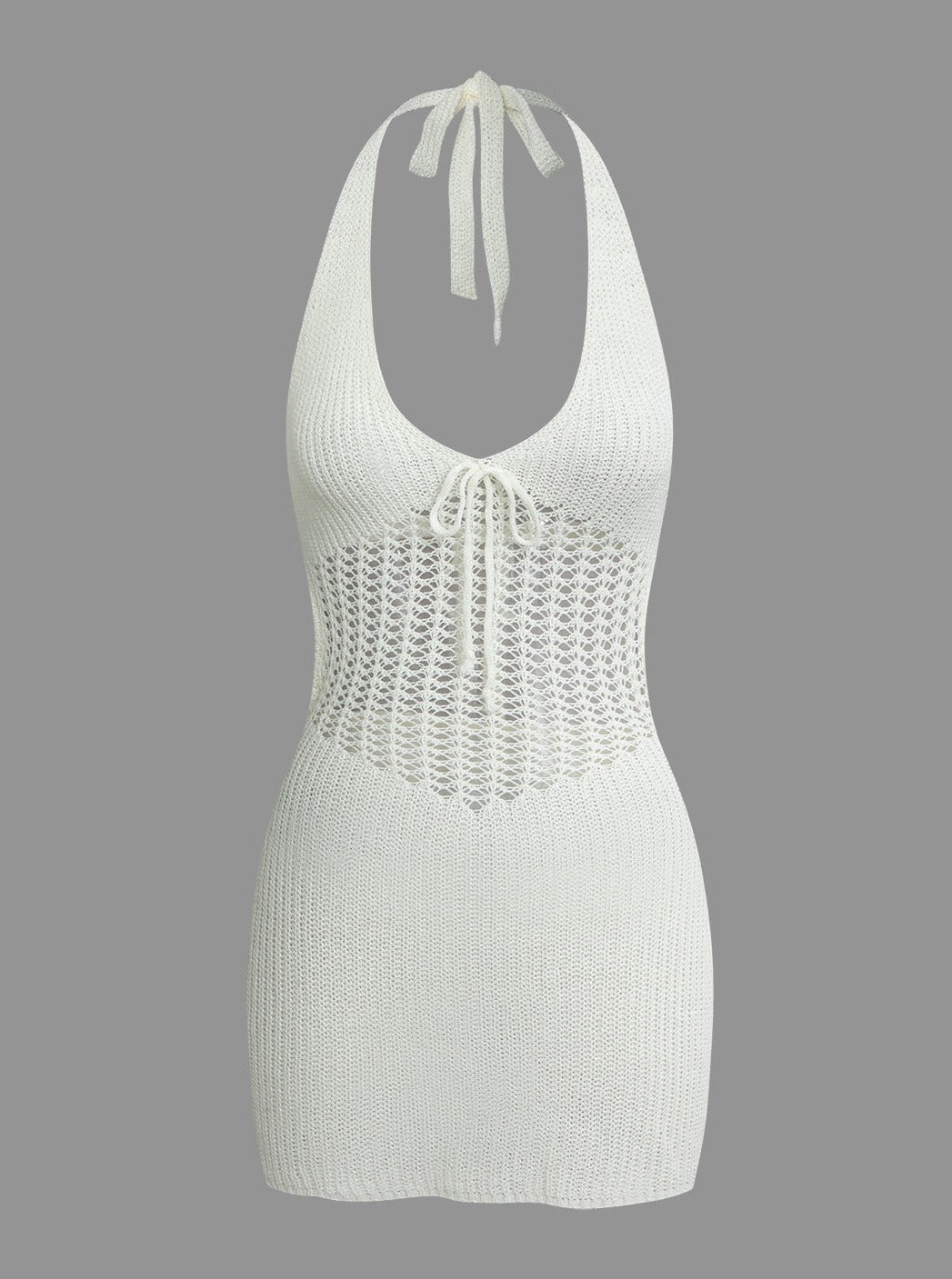 Halter Crochet Waist Backless Knit Mini Dress Mssaz Desses