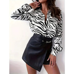 Casual Striped Shirt Vintage Commute Style Blouses Long Sleeve Top Mssza