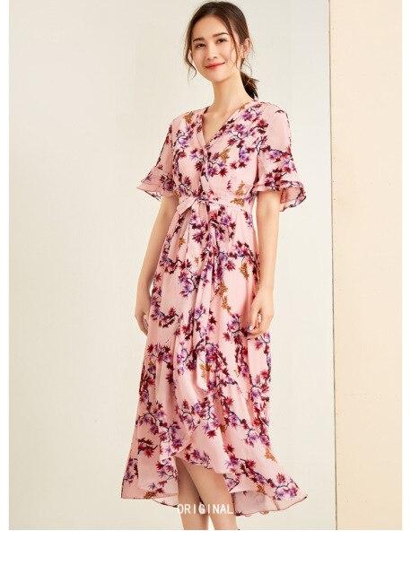 V Neck Ruffles Short Sleeves Printed Casual  Dresses Mssaz Desses