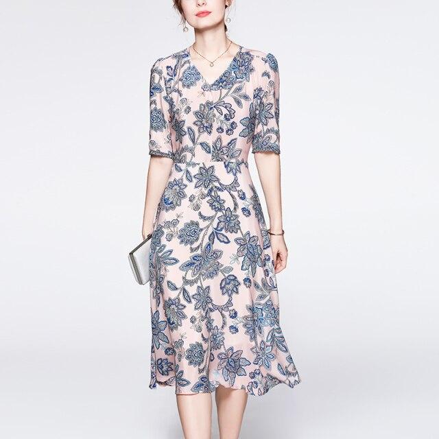 V Neck Short Sleeves Printed Ruched  Dress Mssaz Desses
