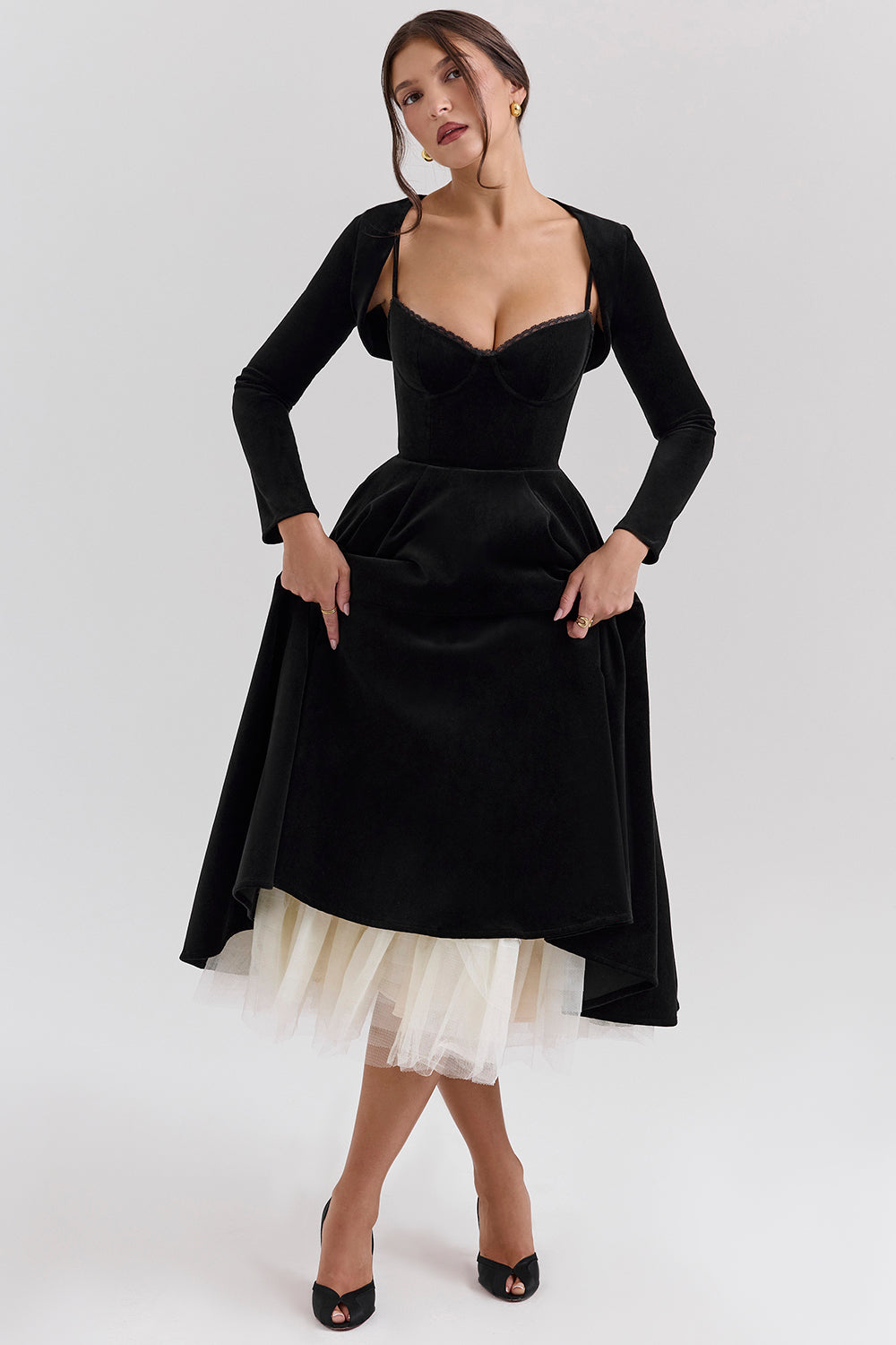 Black Velvet Tulle Midi Dress Mssaz Desses