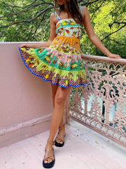 MulticolorLemon Preated Hem Mini Dress Mssaz Desses