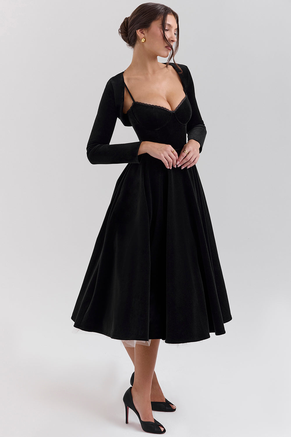 Black Velvet Tulle Midi Dress Mssaz Desses
