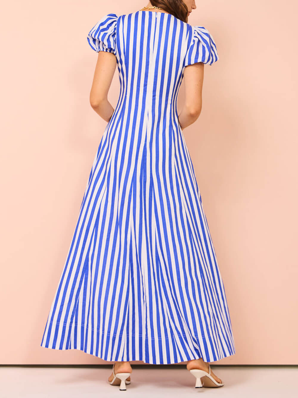 Bubble Sleeve In Stripe Wavy Maxi Dress Mssaz Desses