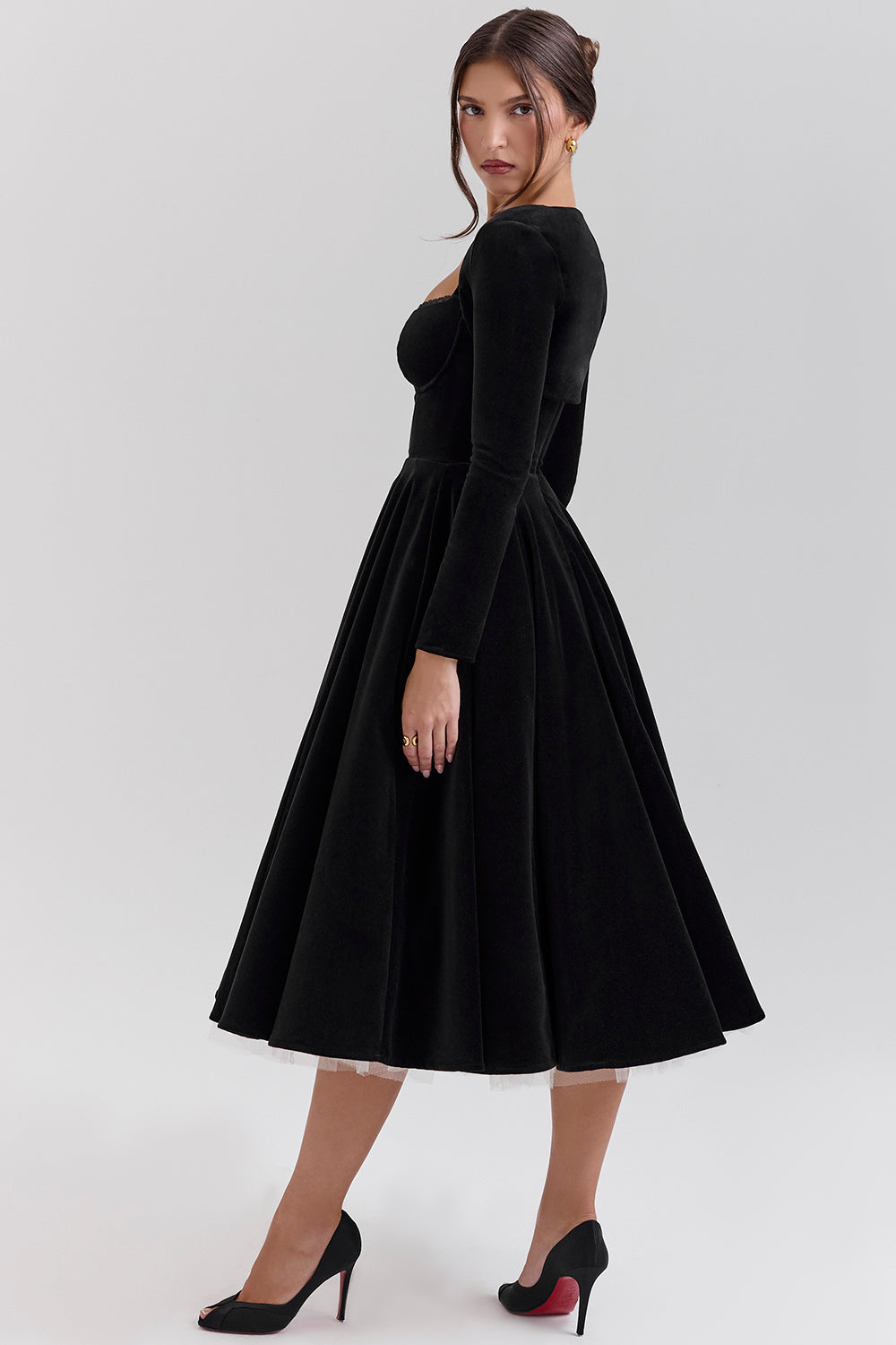 Black Velvet Tulle Midi Dress Mssaz Desses