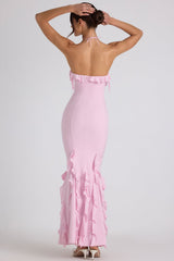 Ruffle-Trim Halterneck Evening Maxi Dress Mssaz Desses