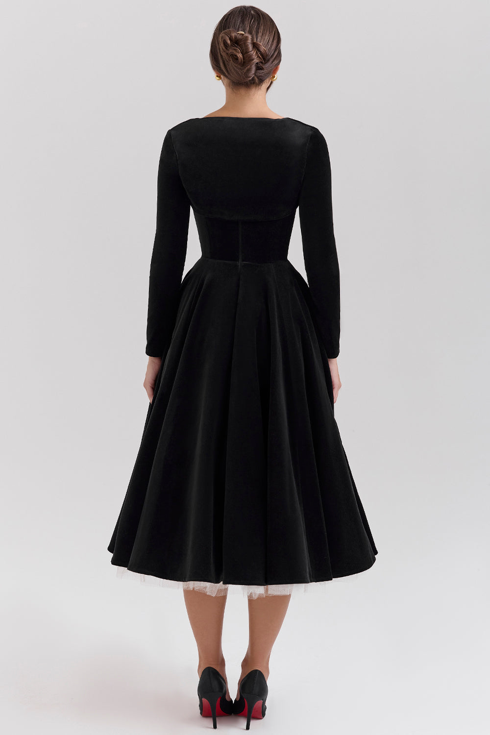 Black Velvet Tulle Midi Dress Mssaz Desses