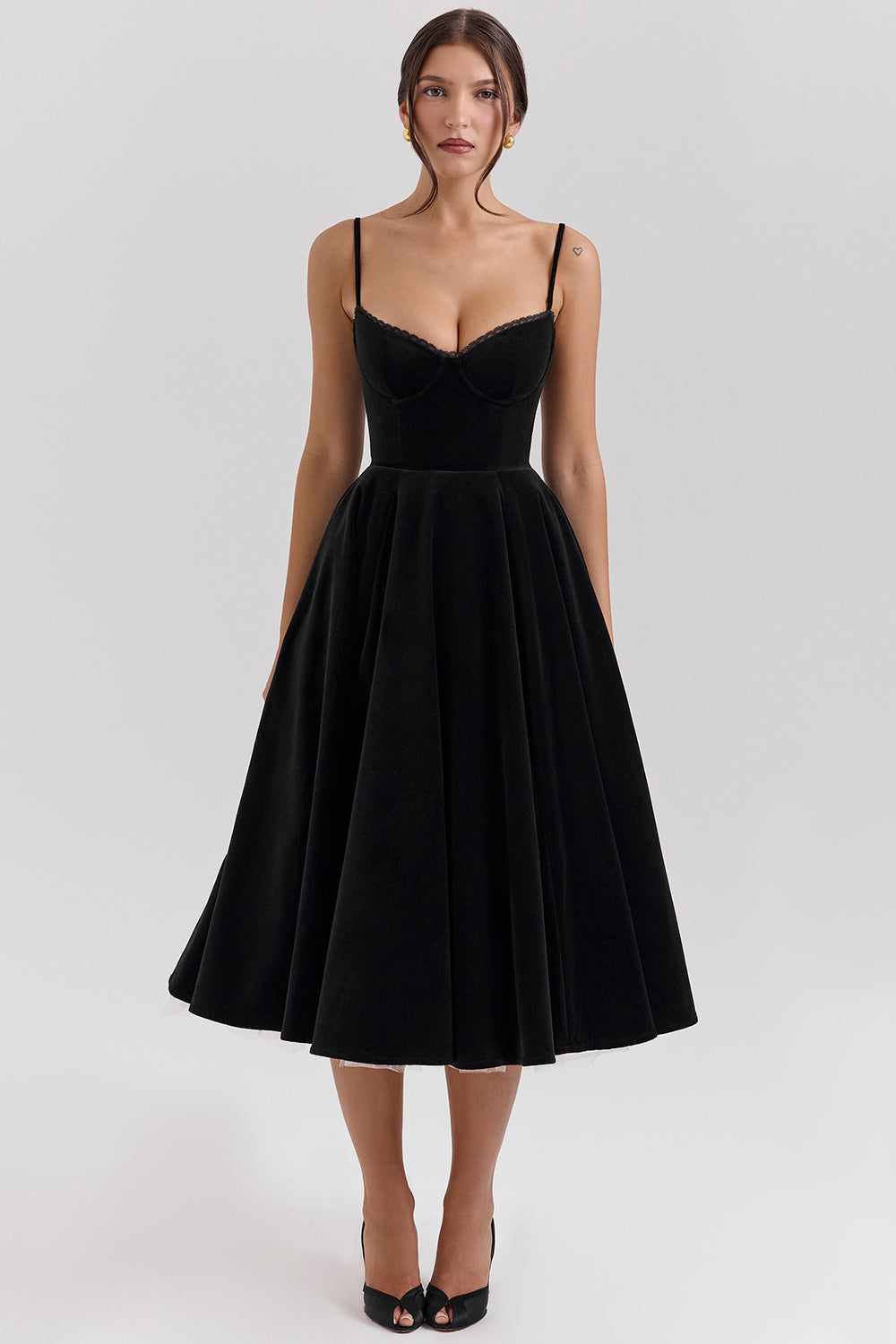 Black Velvet Tulle Midi Dress Mssaz Desses