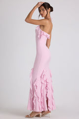 Ruffle-Trim Halterneck Evening Maxi Dress Mssaz Desses