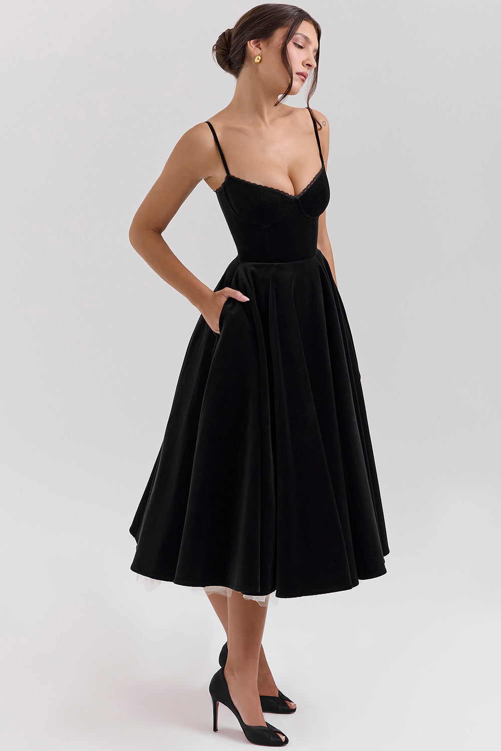Black Velvet Tulle Midi Dress Mssaz Desses
