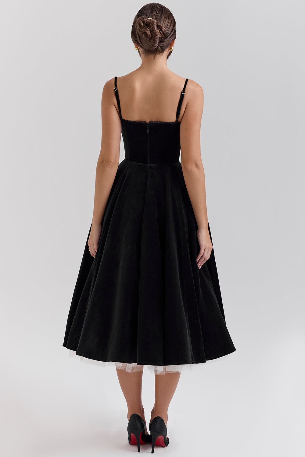 Black Velvet Tulle Midi Dress Mssaz Desses