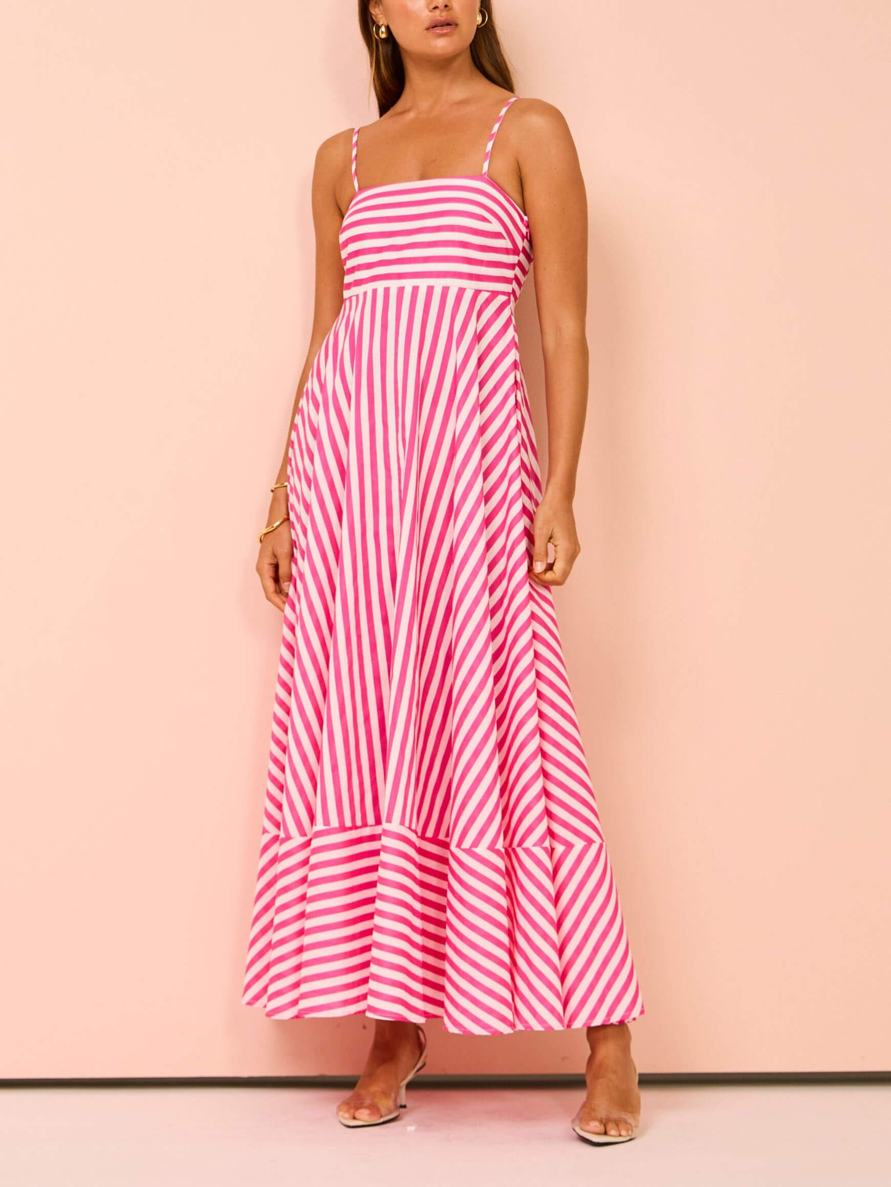 Striped Thin Strappy Midi Dress Mssaz Desses