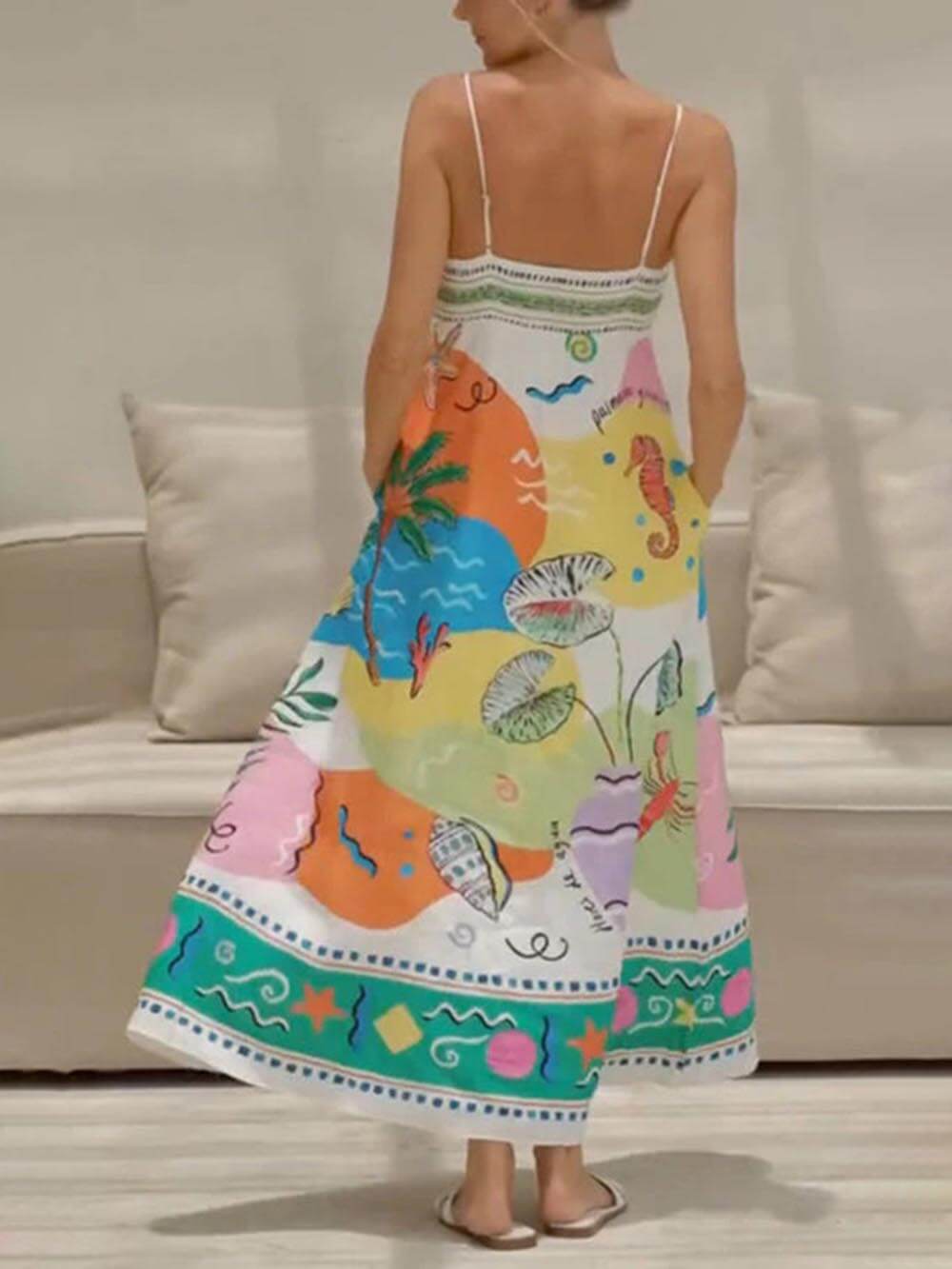 Unique Printed Strapless Sleeveless Resort Style Midi Dress Mssaz Desses