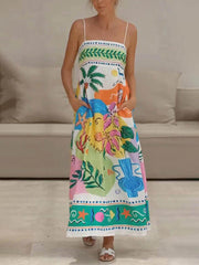 Unique Printed Strapless Sleeveless Resort Style Midi Dress Mssaz Desses