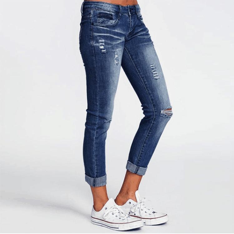 Mid Rise Light Wash Knee Ripped Cropped Jeans Mssaz Desses