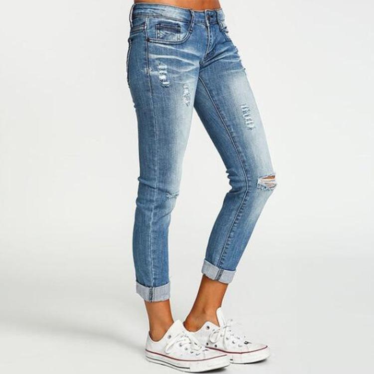 Mid Rise Light Wash Knee Ripped Cropped Jeans Mssaz Desses