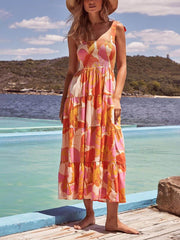 Sea Charm Sleeveless Pleated Stretch Chest Print Cami Dress Mssaz Desses