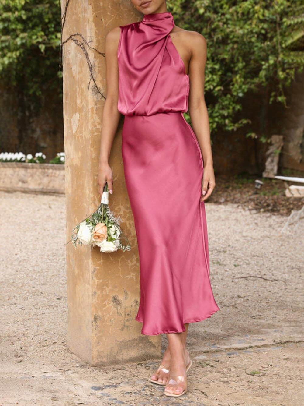 Unique Bridesmaid Sleeveless High Neck Maxi Dresses Mssaz Desses