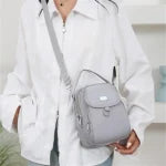 Casual Multiple Zip Pouch Chic Design Lightweight Nylon Shoulder Crossbody Bag Mssza
