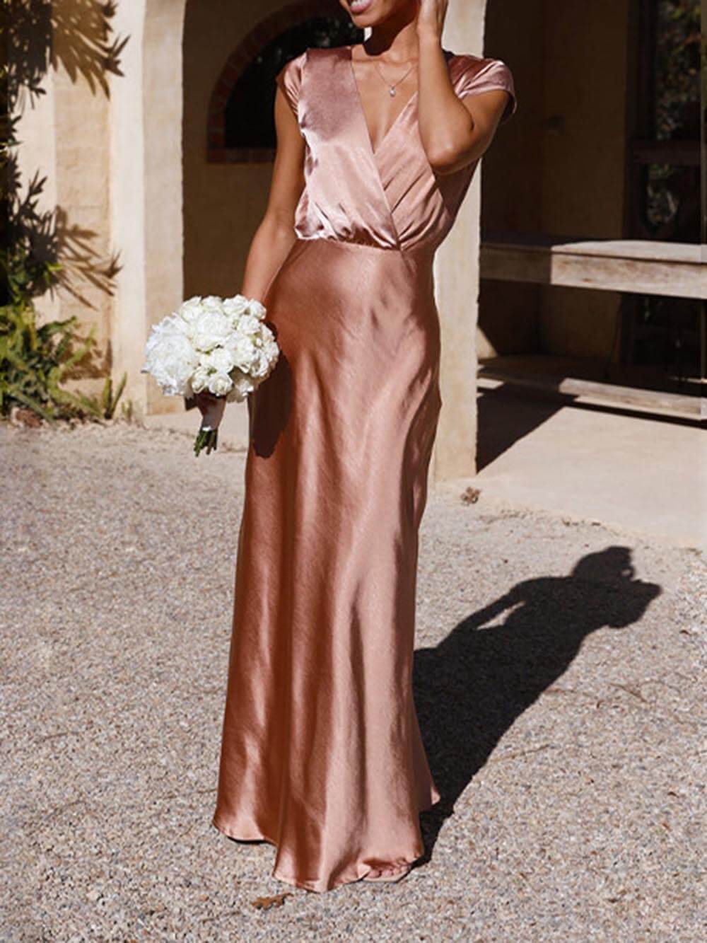 Spring/ Satin Solid Color V-Neck Fishtail Party Dress Mssaz Desses