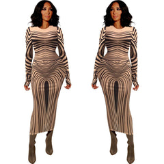 Long sleeve mesh sheer party dress Mssaz Desses