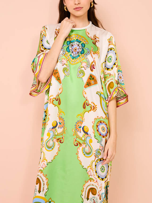 Unique Cashew Floral Print Loose Midi Dress Mssaz Desses
