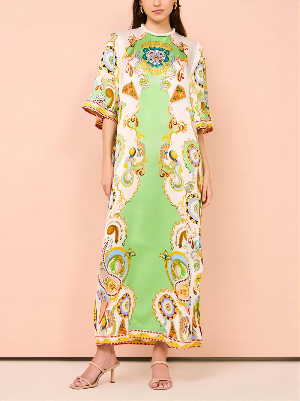 Unique Cashew Floral Print Loose Midi Dress Mssaz Desses