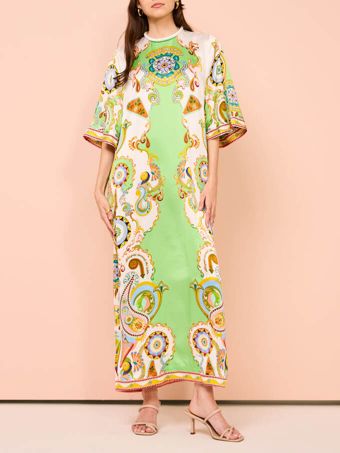 Unique Cashew Floral Print Loose Midi Dress Mssaz Desses