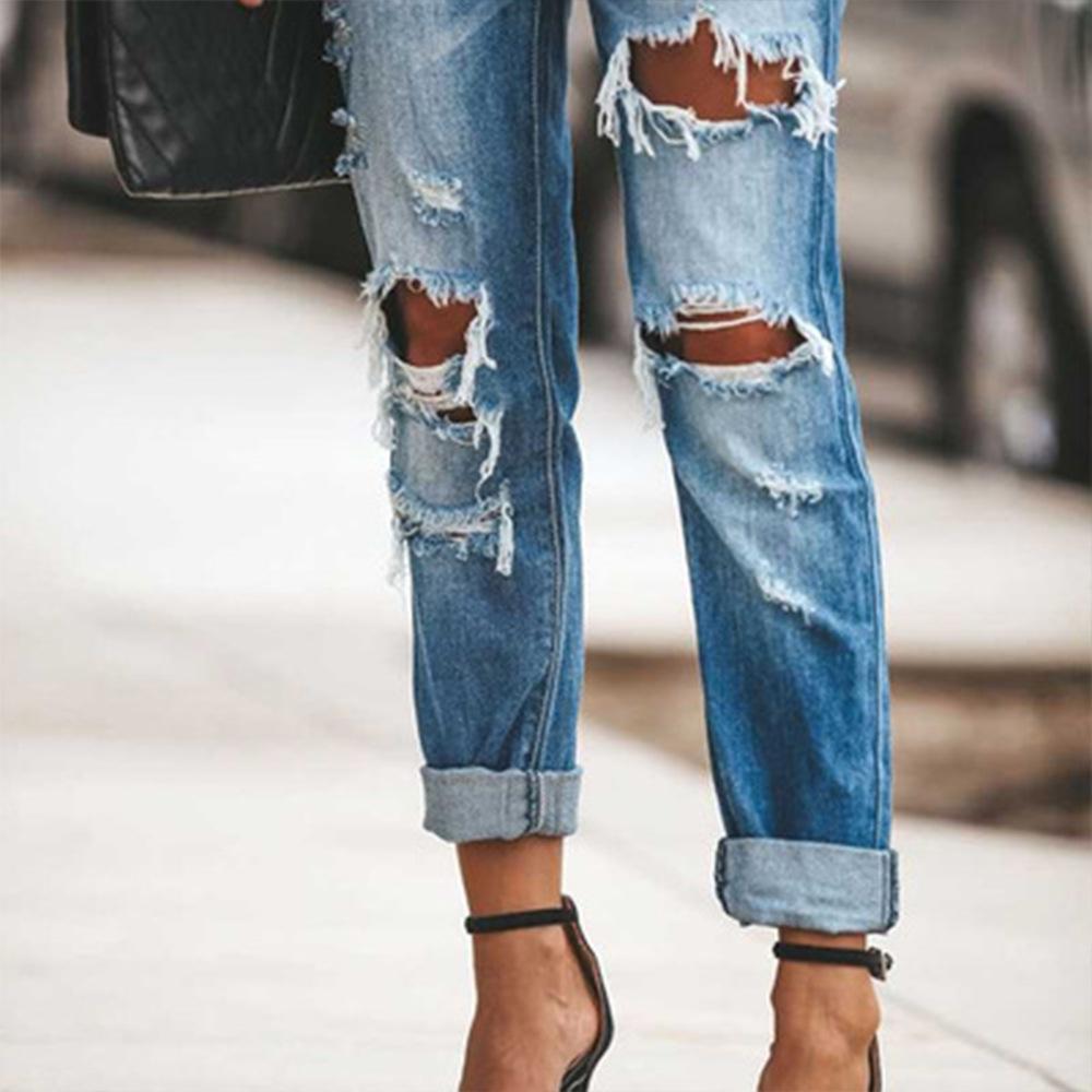 mid rise  straight leg ripped jeans cuffed jeans with holes Mssaz Desses