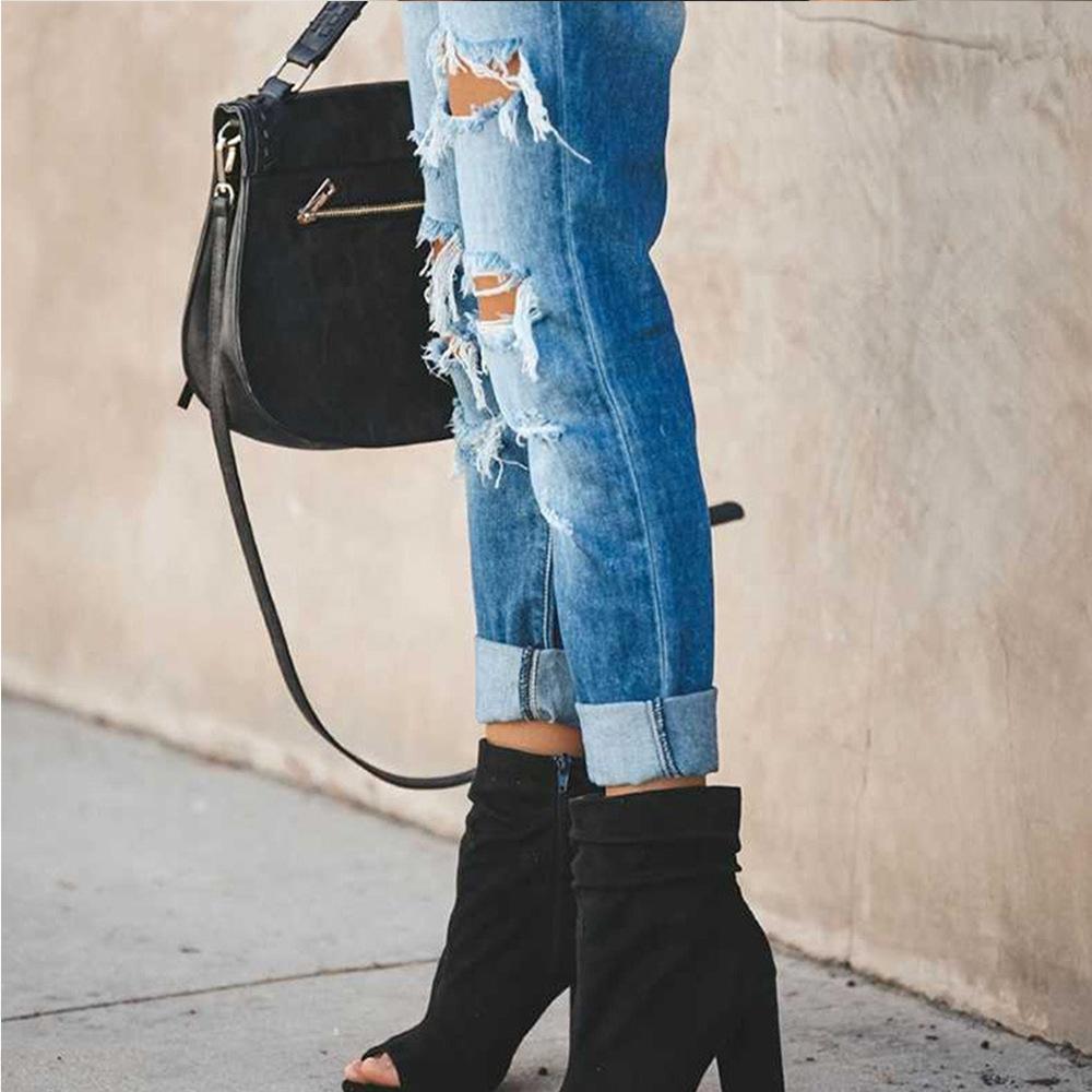 mid rise  straight leg ripped jeans cuffed jeans with holes Mssaz Desses