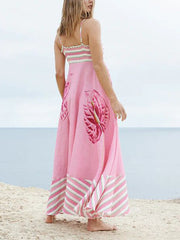 Floral Print Paneled Striped Suspender Mixi Dress Mssaz Desses