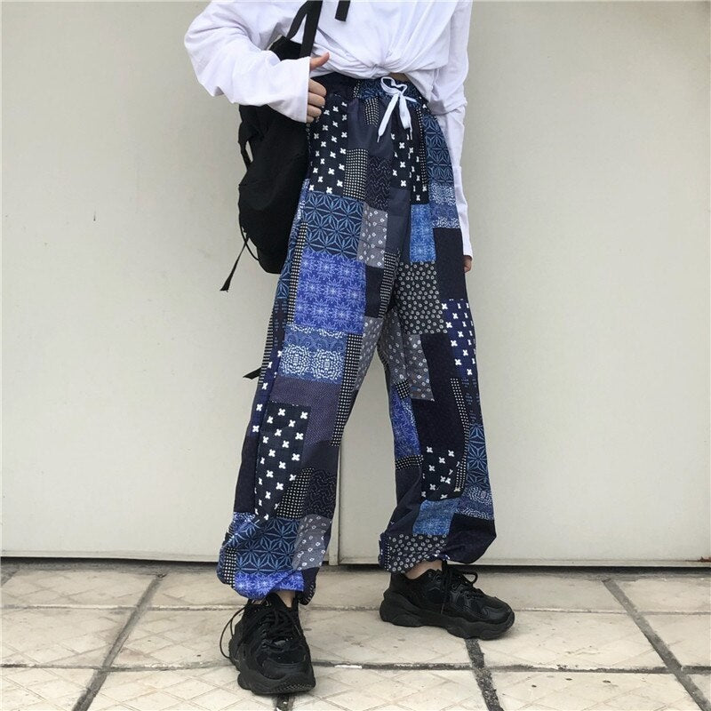 Korean retro stitching loose casual straight-leg pants Mssza