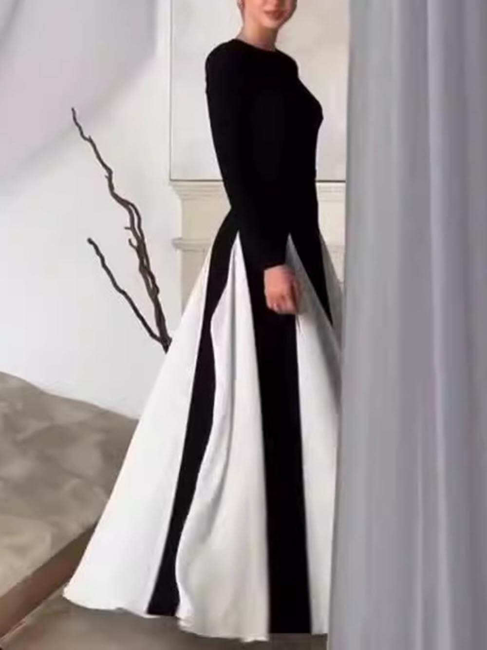 Glam Elegant Panelled Tulle Long Sleeve A-line Maxi Dress Mssaz Desses