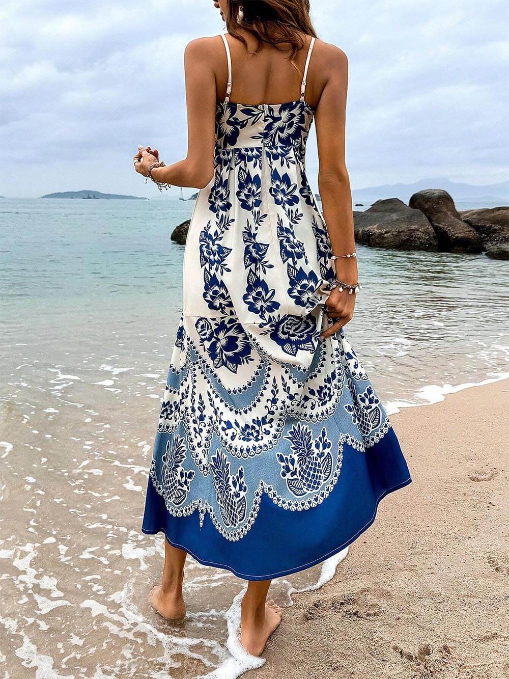Floral Ethnic Print Back Smocked Loose Miaxi Dress Mssaz Desses