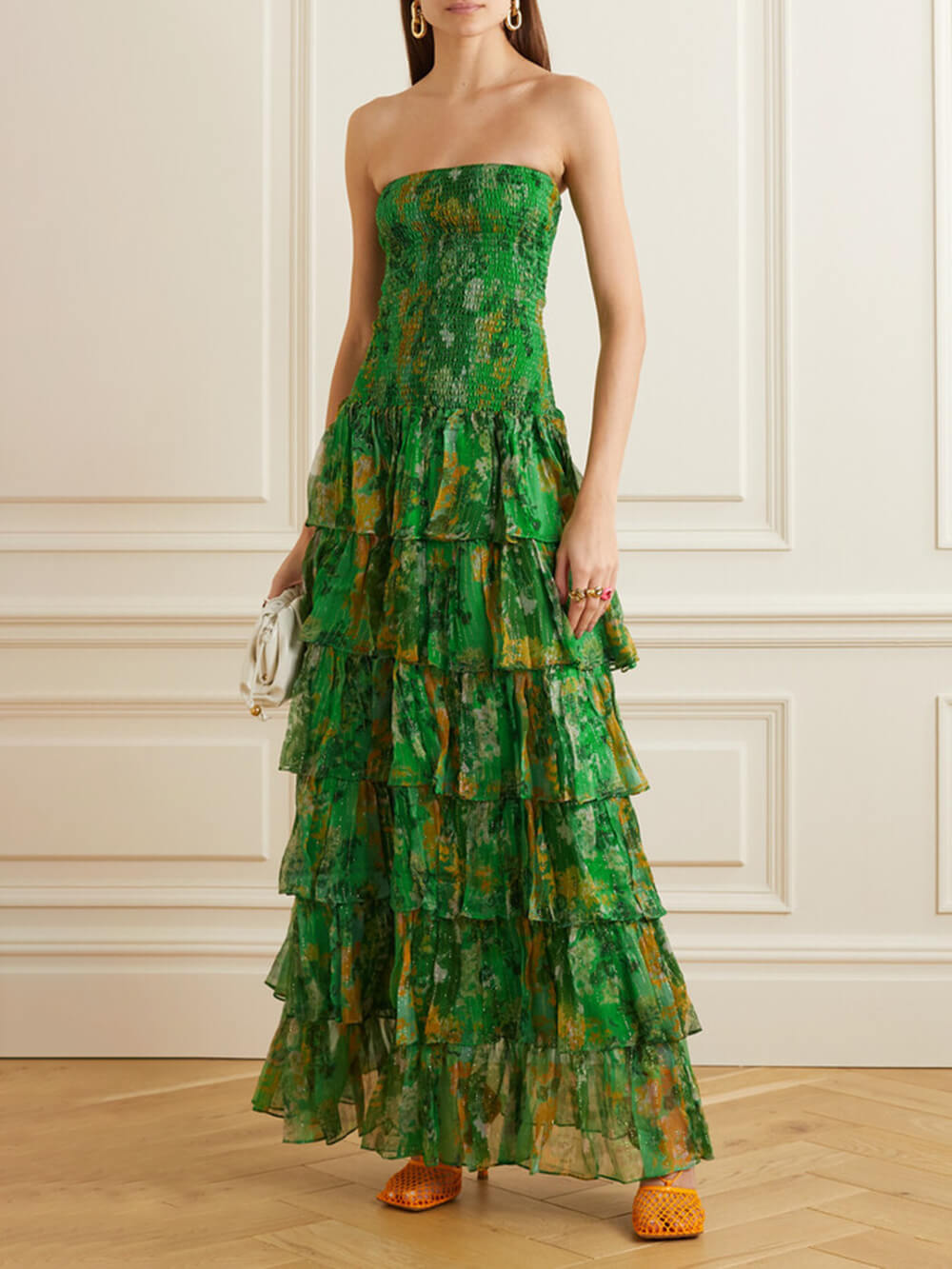 Strapless Layered Bandeau Floral Print Maxi Dress Mssaz Desses