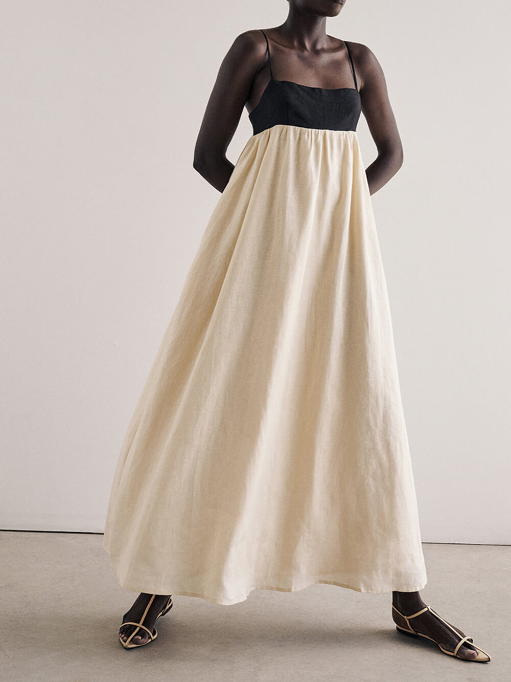 Loose Suspender Black And White Patchwork Maxi Dress Mssaz Desses
