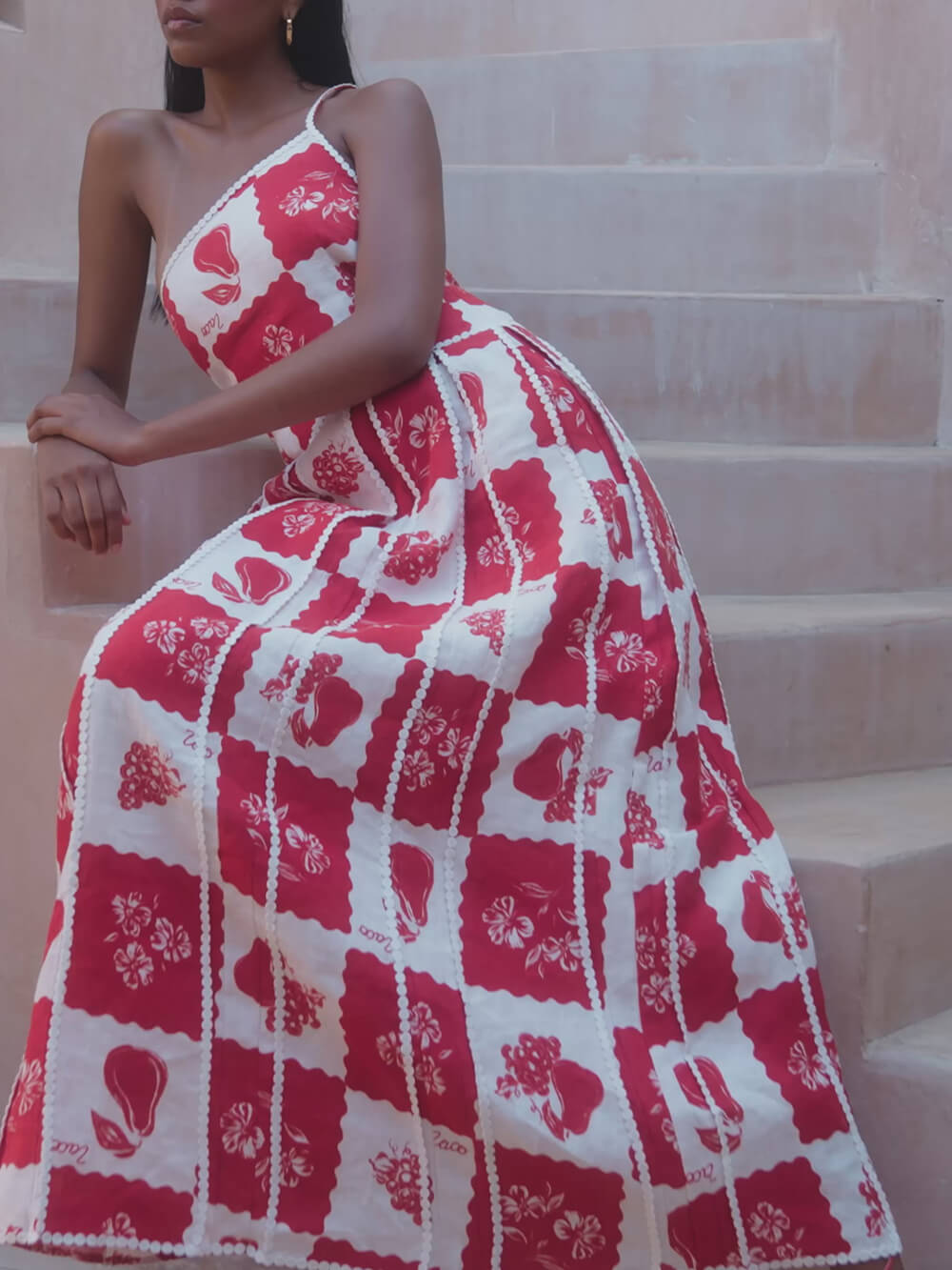 Floral Trim Unique Printed One Shoulder Flared Maxi Dress Mssaz Desses