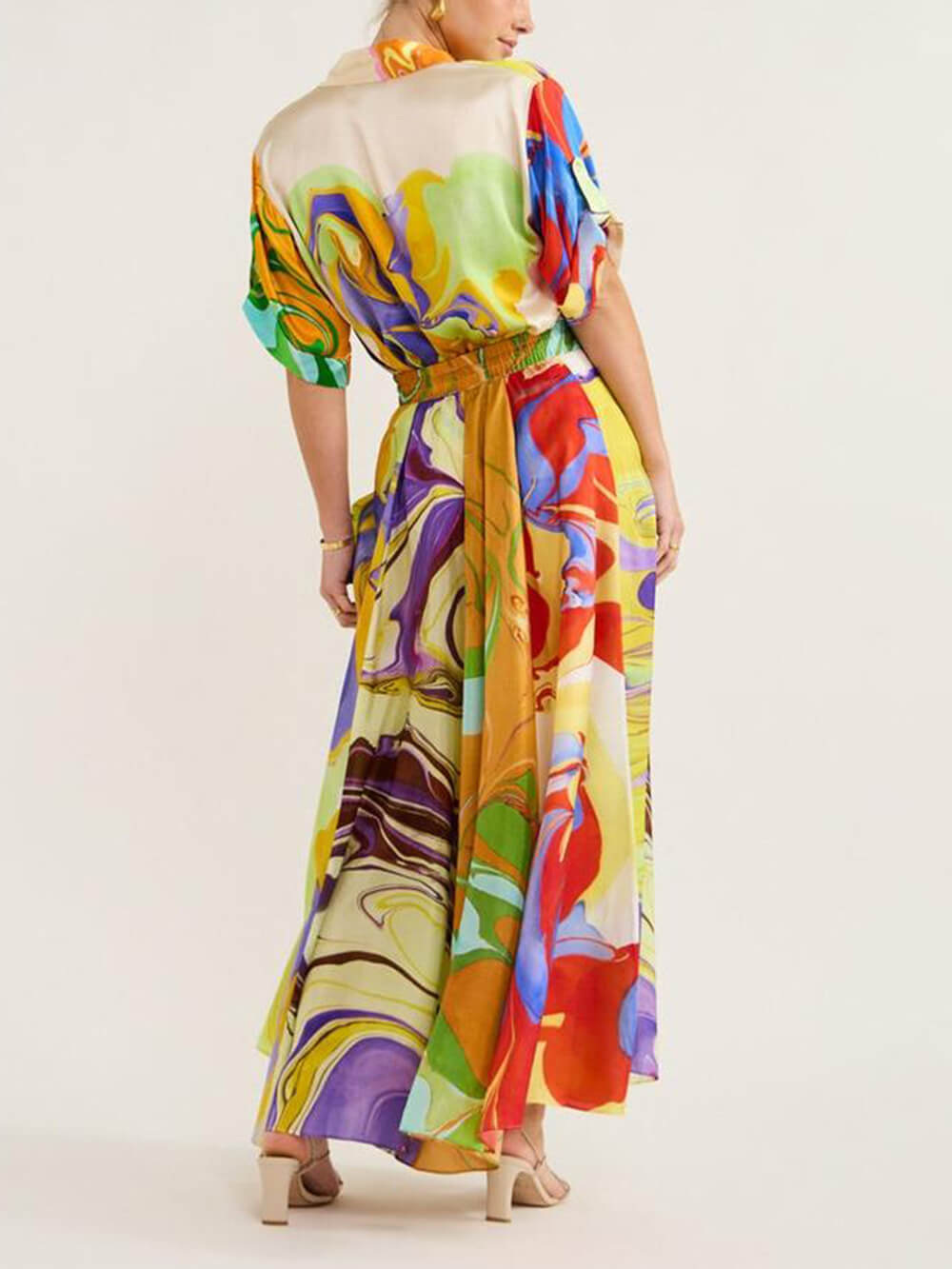Modern Printed Satin Blouse and Skirt Set Mssaz Desses