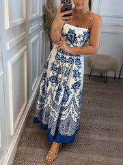 Floral Ethnic Print Back Smocked Loose Miaxi Dress Mssaz Desses