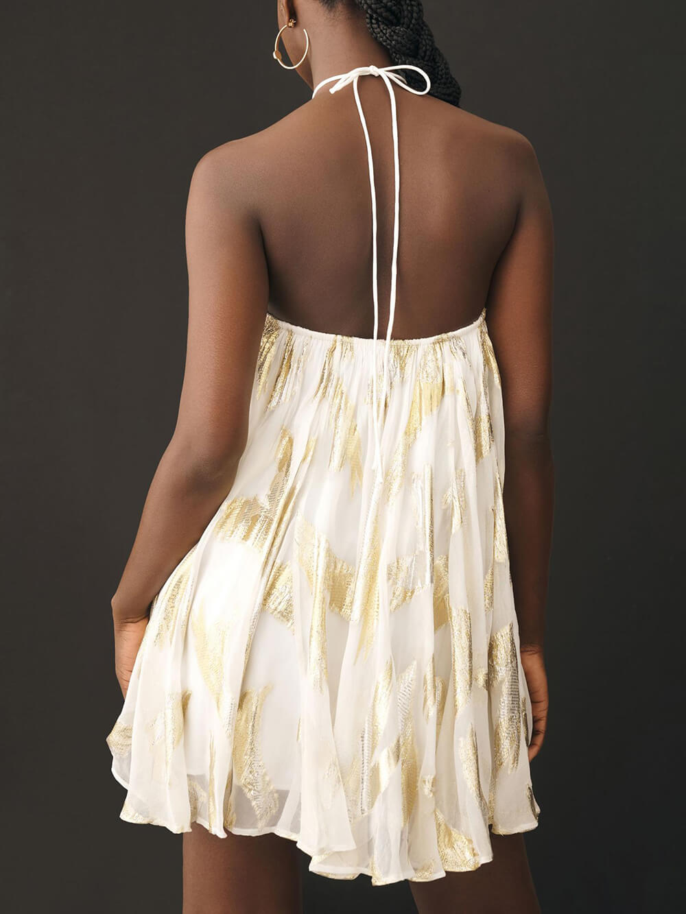 Sequins Hanging Neck Halter Print Swing Mini Dress Mssaz Desses