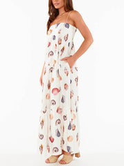 Unique Shell Conch Print Pleated Pockets Lightweight Maxi Dress Mssaz Desses