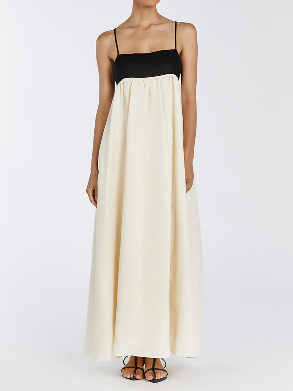 Loose Suspender Black And White Patchwork Maxi Dress Mssaz Desses