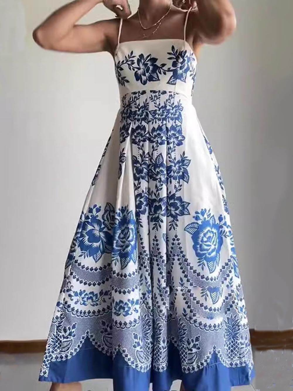 Floral Ethnic Print Back Smocked Loose Miaxi Dress Mssaz Desses