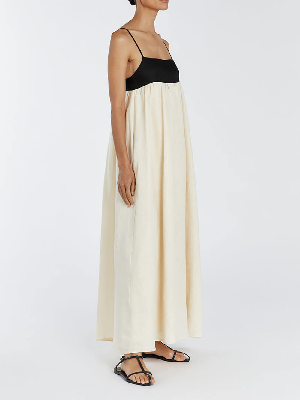 Loose Suspender Black And White Patchwork Maxi Dress Mssaz Desses