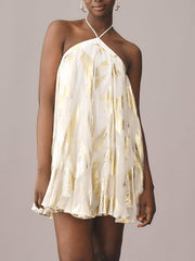 Sequins Hanging Neck Halter Print Swing Mini Dress Mssaz Desses
