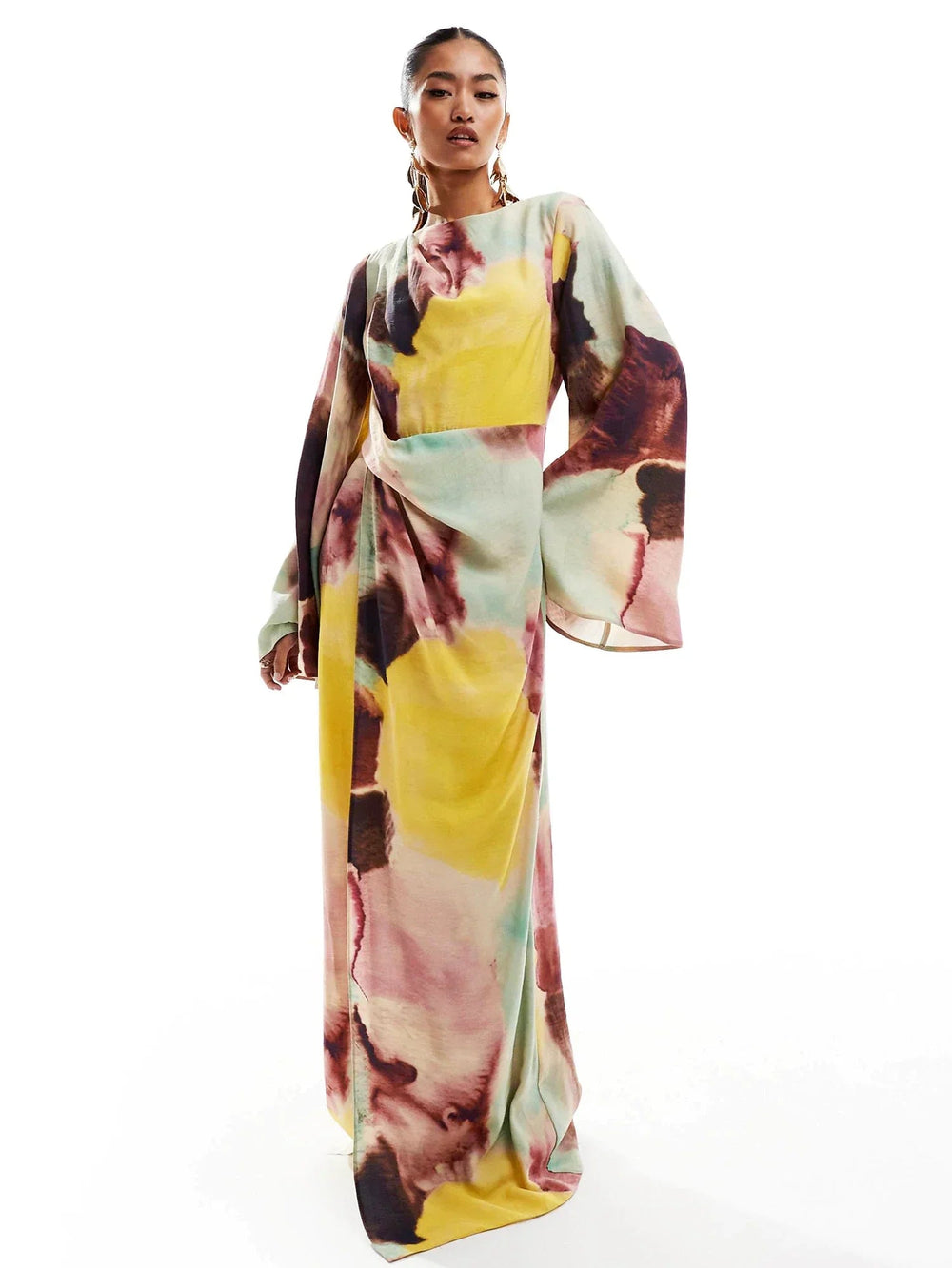Abstract Watercolor Print Ultra-Long Dress Mssaz Desses